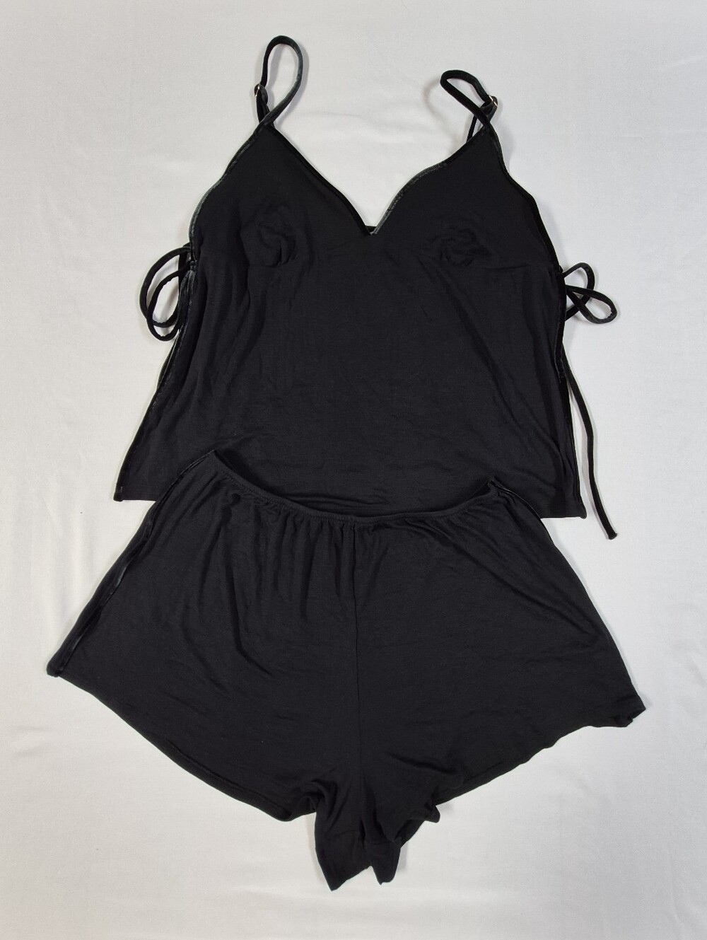 Victoria's Secret Black Ribbed Modal Velvet Trim Pajama Cami Shorts Set
